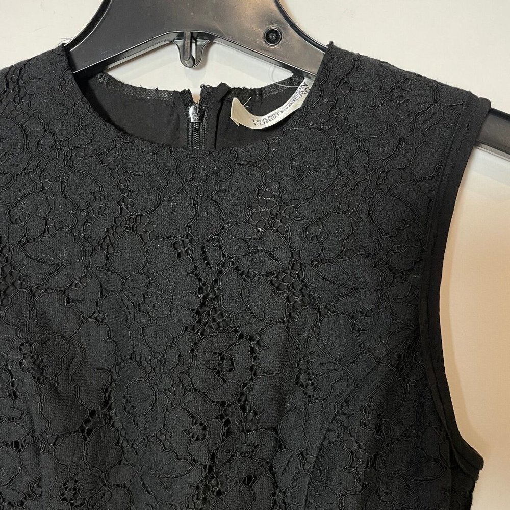 Diane von Furstenberg Sleeveless Lace Pencil Sheath Midi Dress 2XS Black Floral - Picture 2 of 10